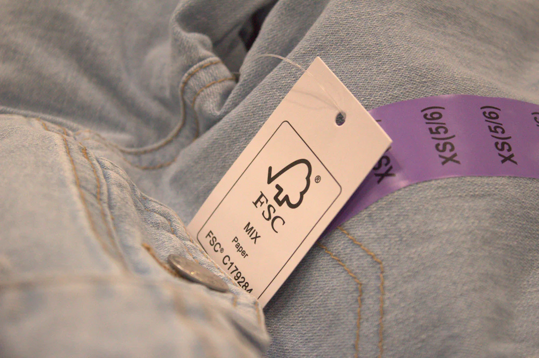 Brand label stitched on the back of a pair of jeans