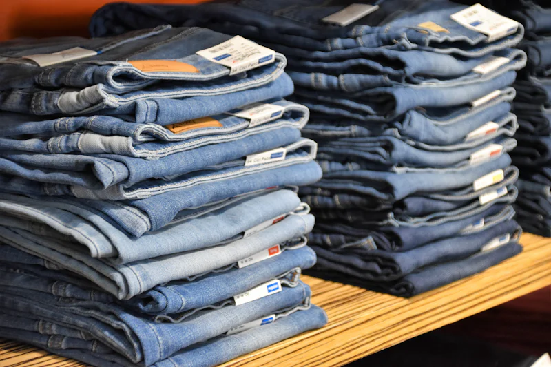 Stacks of folded jeans