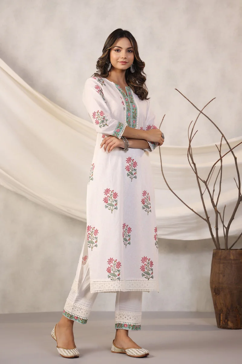White floral kurta set