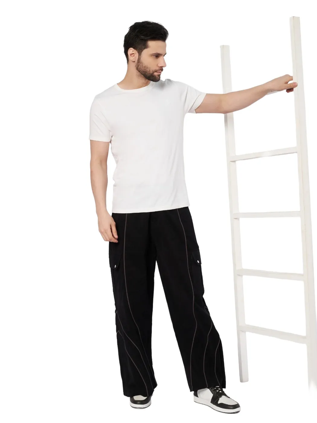 Piped track trousers made at LA People